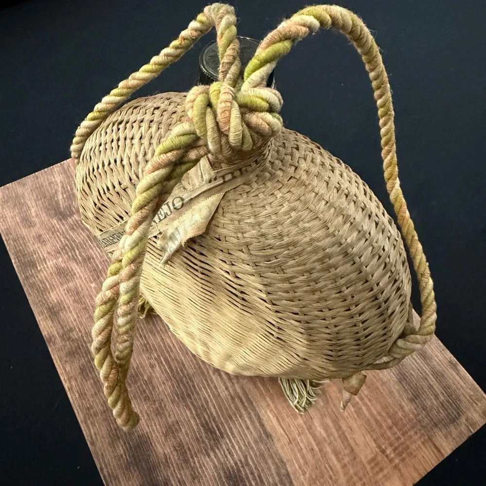 Vintage Habanero Anejo Wicker Wrapped Tequila Bottle Glass Decanter Rope Strap